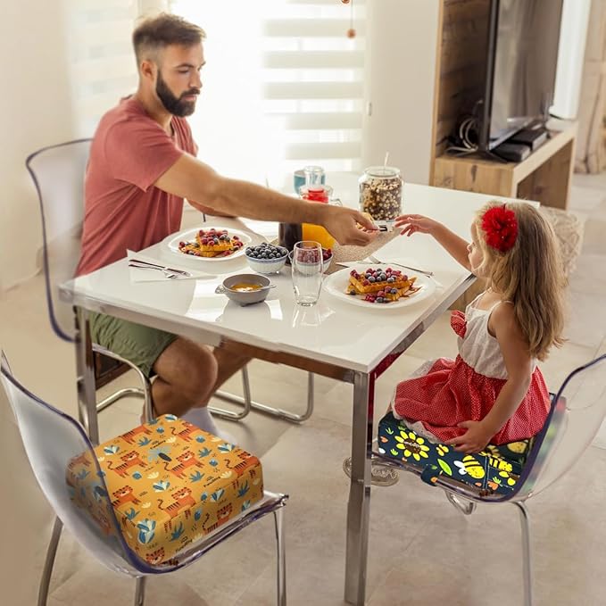 Toddler Booster Seat for Dining Table, Portable Booster Seat for Kitchen Chair, 4 Inch High-Density Foam Cushion with Adjustable Safety Straps and Non-Slip Bottom, Perfect for Kids Travel and Daily