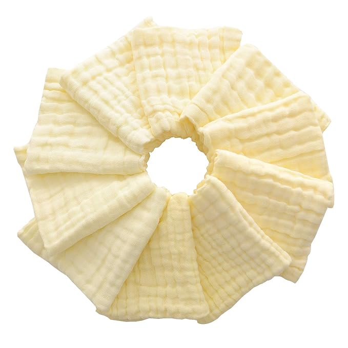 MUKIN Baby Washcloths - Natural Cotton Baby Wipes - Soft Newborn Baby Face Towel for Sensitive Skin- Baby Registry as Shower, 10 Pack 12x12 inches