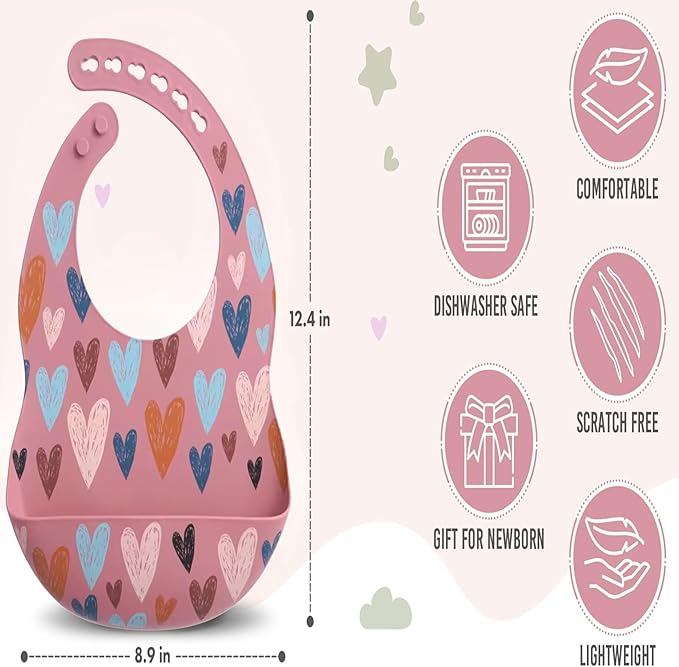 BPA-Free Silicone Baby Bibs with Travel Case, Toddlers Boys/Girls, Large Pocket, Adjustable, Toddlers 6-48 Months