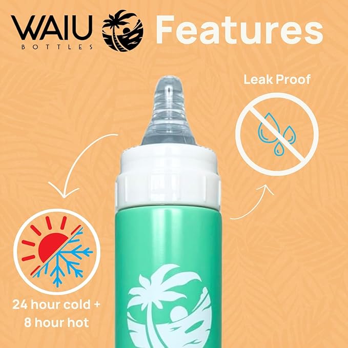 Waiu Insulated Stainless Steel Baby Bottle BPA-Free | Stainless Steel Keeps Drinks Hot for 8 Hours, Cold for 24 Hours | 6 oz.| (Green) Multiple Colors
