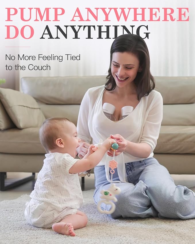 Wearable Breast Pump S12, Hands Free Wearable Breastfeeding Pump with Adjustable Suction, Electric Portable Wireless Breast Pump, 24mm, 2 Pack, White