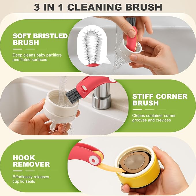 3 in 1 Cup Lid Cleaning Brush 4 Pack - Multifunctional Cleaning Brush Set for Tight Spaces, Bottle Gaps & Travel Mugs | Portable Durable Cup Lid Cleaner Tools with 4 Assorted Colors (Home Kitchen Use)
