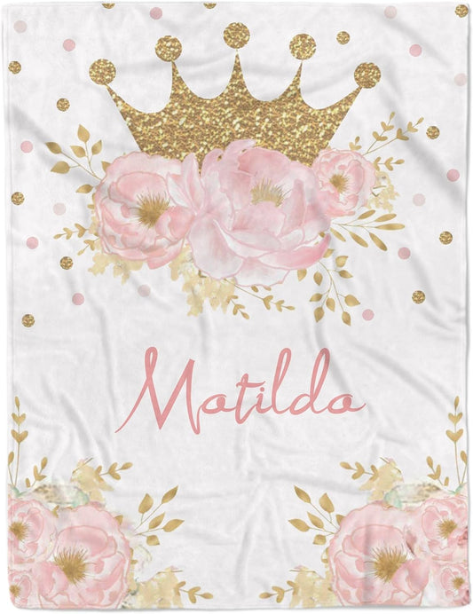 Personalized Crown Blanket for Baby Girl Custom Gifts for Baby Shower Birthday Christmas Customized Name Blanket for New Mom Newborn Gifts