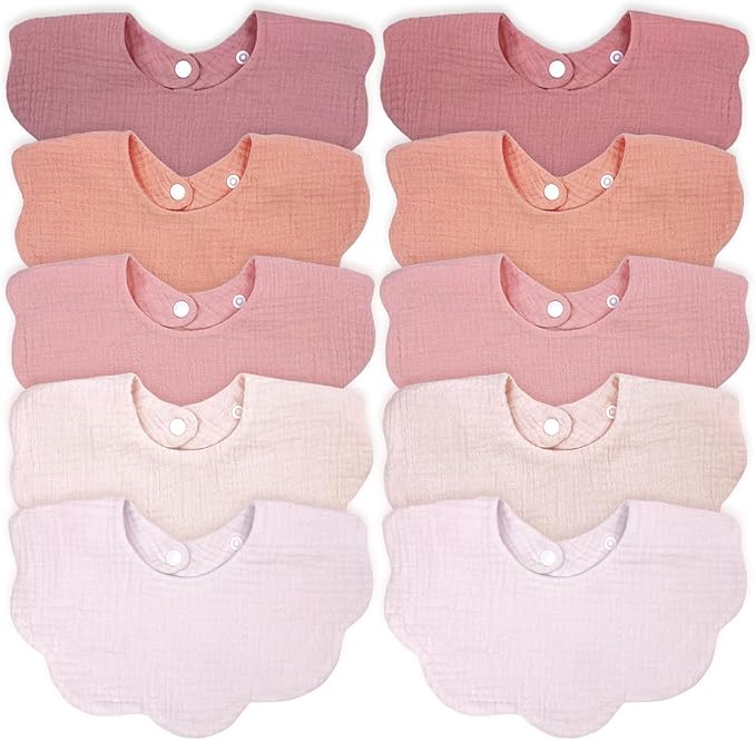 EllieHouse Baby Bibs for Girls Boys 10Pack Muslin Drool Teeth Drooling Teething Bibs Muslin Cotton for Infant Toddler