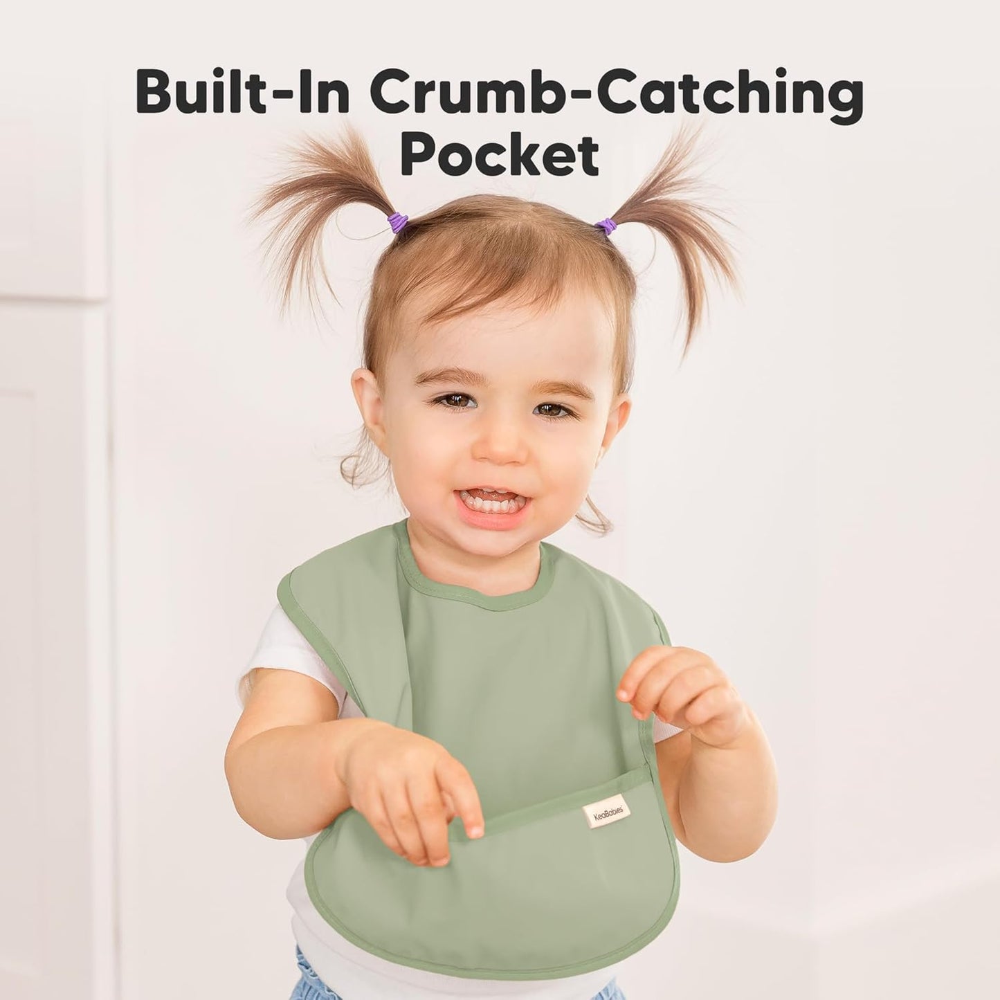 3-Pack Waterproof Baby Bibs for Eating - Lightweight Toddler Feeding Bibs with Large Food Catcher, Mess Proof, Food-Grade Baby Eating Essentials, Easy to Put On & Clean (Jade)