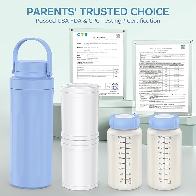 22oz Breastmilk Cooler Bottle for Outdoor, 24 Hours All-Day Cooling& Leak-Proof Seal, Larger Capacity Travel Breastmilk Chiller with 2pcs Baby Bottles for Breastmilk Storage, Baby Feeding Essentials