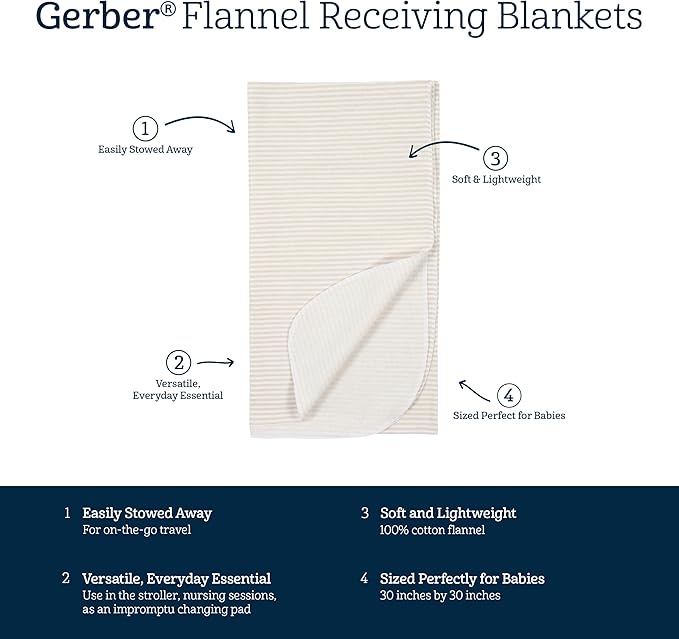 Gerber Unisex Baby 100% Cotton Flannel Receiving Blankets 30x30 Inches (Pack of 4), Animals + Geos Neutral, One Size