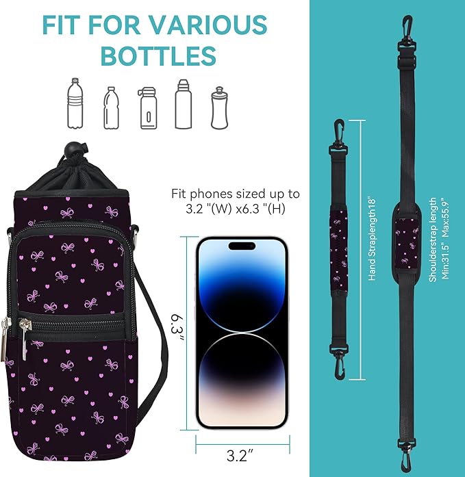 icolor Water Bottle Carrier Bag with Strap 25/32/40 oz Crossbody Bottle Holder with Phone Pocket Sling Sleeve Insulated Neoprene Water Bottle Pouch for Walking Travelling