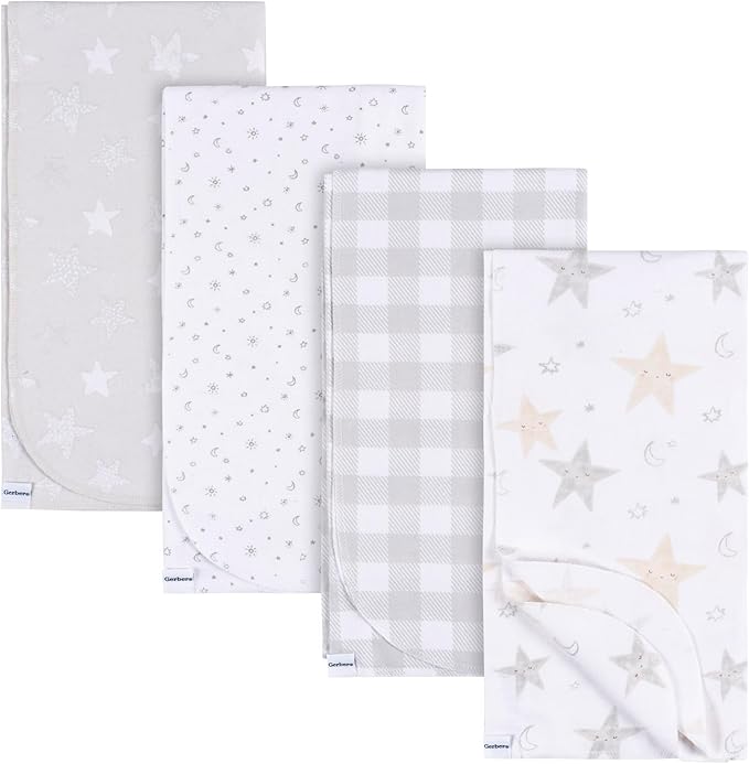 Gerber Unisex Baby 100% Cotton Flannel Receiving Blankets 30x30 Inches (Pack of 4), Celestial, One Size
