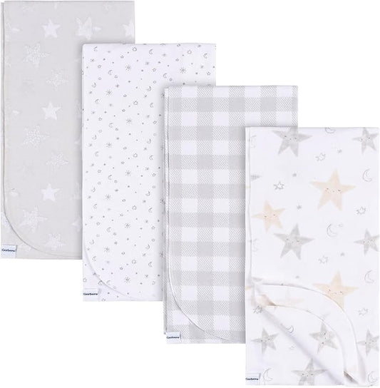 Gerber Unisex Baby 100% Cotton Flannel Receiving Blankets 30x30 Inches (Pack of 4), Celestial, One Size