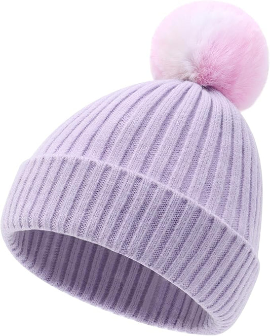 Girls Winter Hat Warm Toddler Beanie with Pom Pom Winter Hats for Baby and Kids