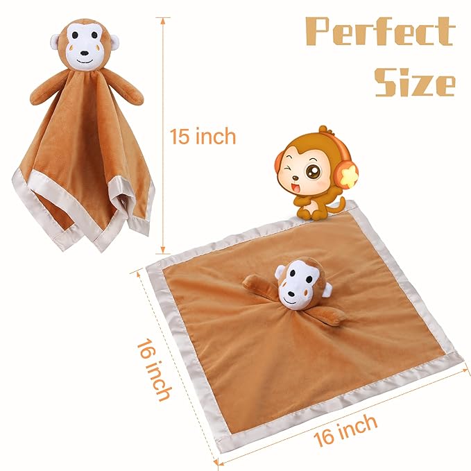 Pro Goleem Monkey Loveys for Babies, Soft Security Blanket Baby Snuggle Toy Newborn Stuffed Animals Baby Gifts for Boys and Girls, 16 Inch