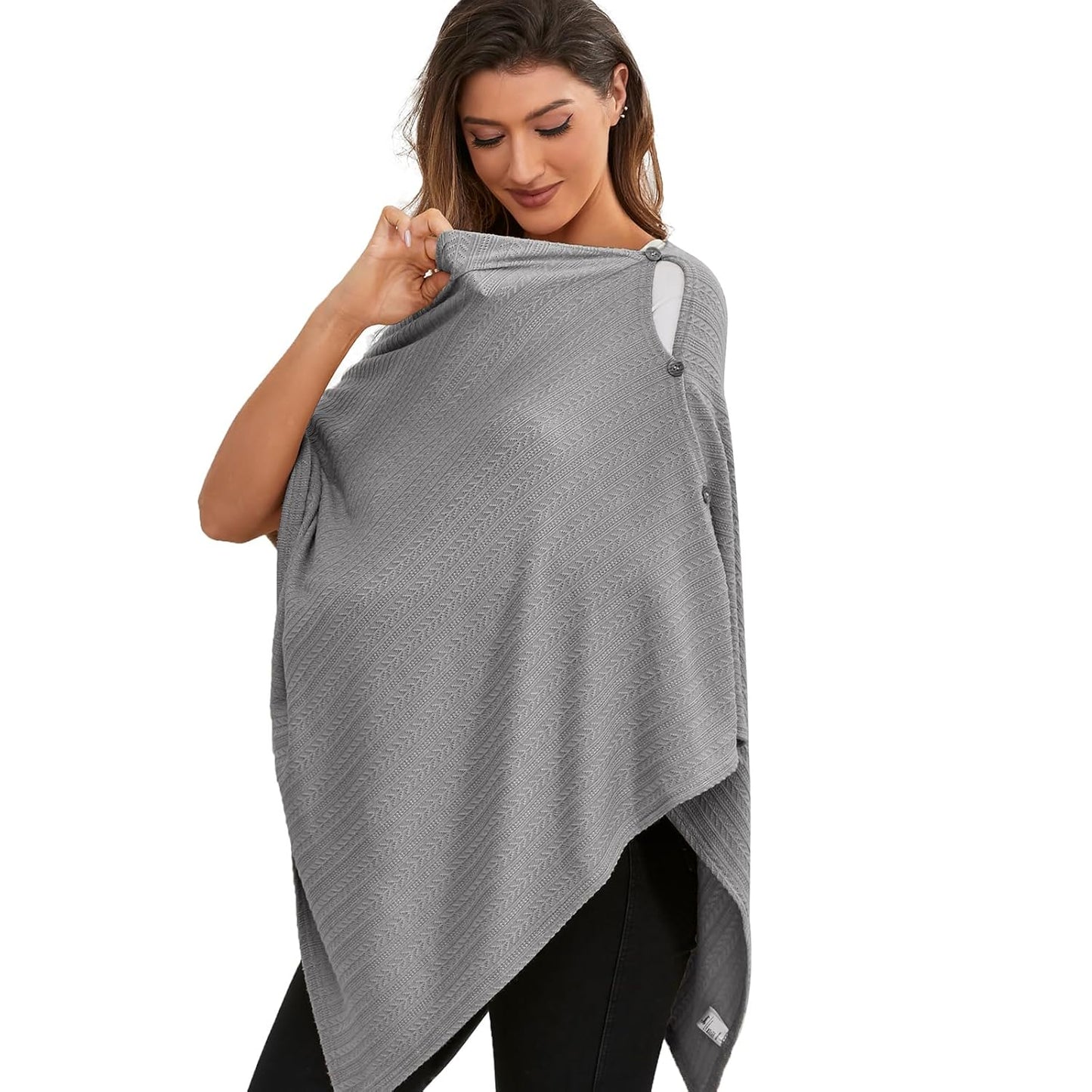 Nursing Cover for Baby Breastfeeding, Knit Breastfeeding Cover, Warm Cozy Swaddle, Breathable and Soft, Wide Neck with Stretch for Easy View (Grey)