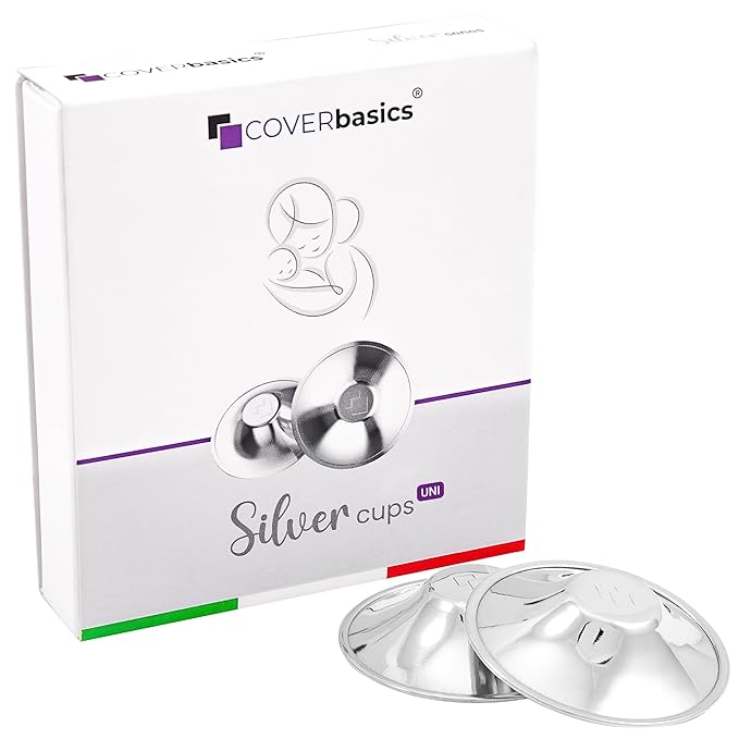 Original Italian Silver Nursing Cups - Nipple Shields for Breastfeeding - Helps Soothe and Protect Sore Nipples - Dermatologically Tested - Medical Device FDA-Registered (Universal Fit)
