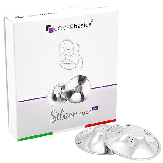 Original Italian Silver Nursing Cups - Nipple Shields for Breastfeeding - Helps Soothe and Protect Sore Nipples - Dermatologically Tested - Medical Device FDA-Registered (Universal Fit)