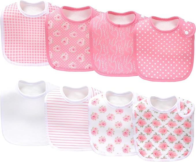 8 Pack Baby Bibs Unisex Adjustable with Snaps Ultra Soft Absorbent Drooling Teething for Boys and Girls