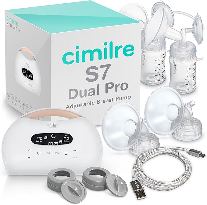 Cimilre S7 Dual Pro Rechargeable Breast Pump & Breast Milk Storage Bags Bundle – Hospital Strength Double Electric Pump with 120 Leak-Proof 7oz Bags