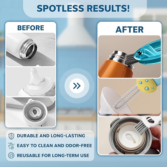 Cup Lid Cleaning Brush, Multifunctional Set with 3 in 1 Lid Cleaner and Two 4 in 1 Cup Lid Cleaning Brushes, Cleaning Brush Tool for Bottles, Straws, Tumblers, Travel Mug Caps, Portable Kit (Blue)