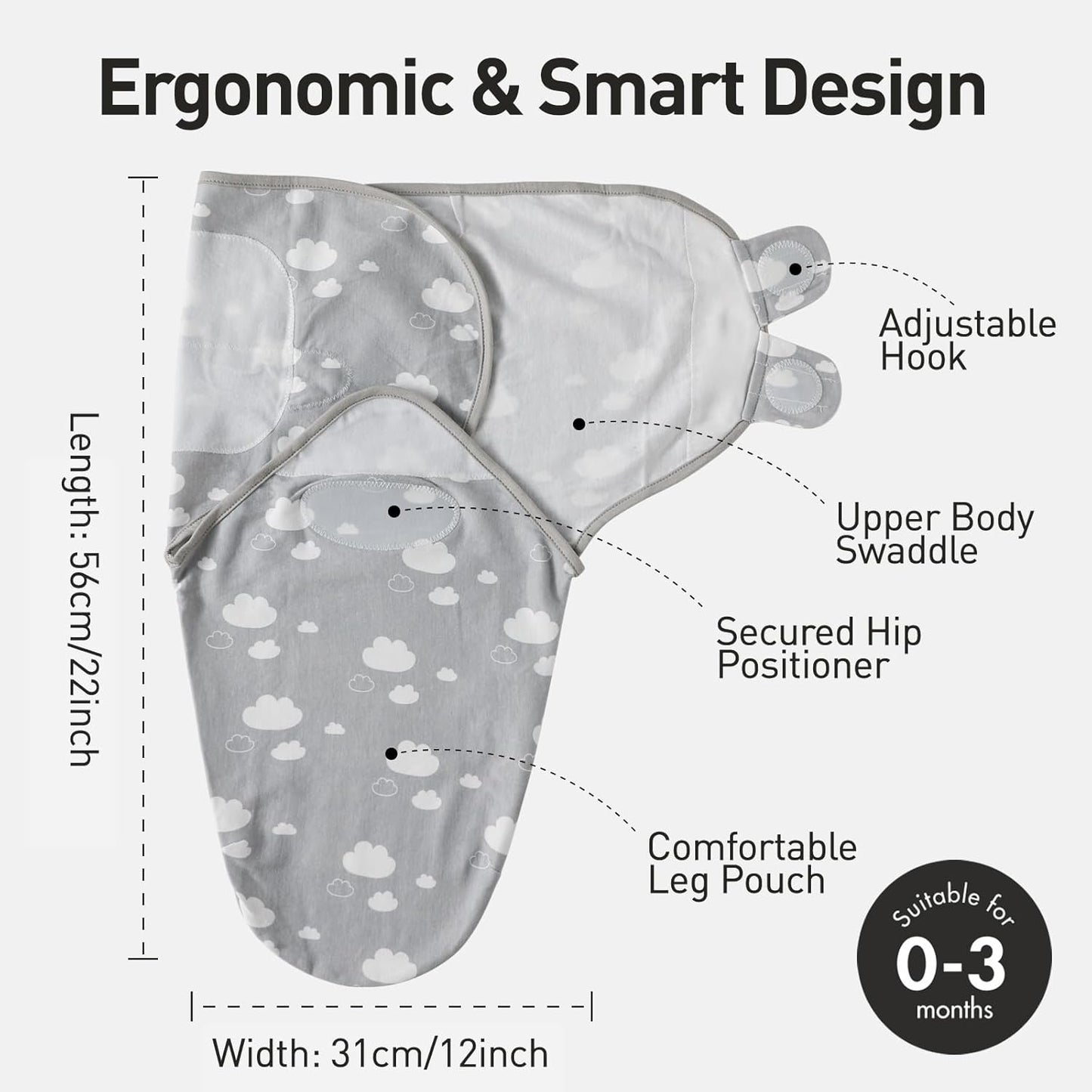 GLLQUEN BABY 3-Pack Swaddle Wrap blankets, Newborn Swaddles 0-3 months, Baby Swaddling Sack, Moon & Cloud, Infant Swaddle Blanket Wrap (Small/Medium)