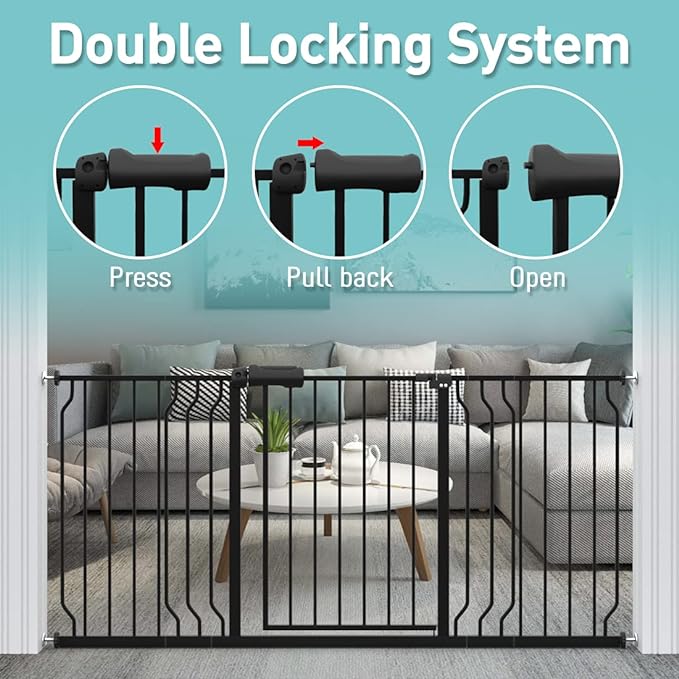 WAOWAO Baby Gate 29.13-33.86" Extra Wide Pressure Mounted Walk Through Swing Auto Close Safety Black Metal Toddler Kids Child Dog Pet Puppy for Stairs,Doorways,Kitchen