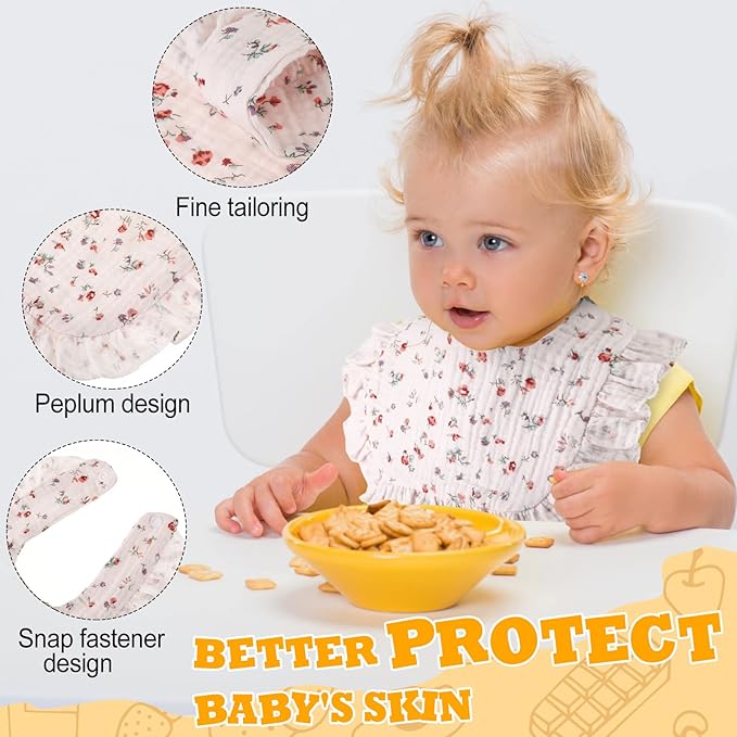 Mepase 10 Pcs Large Muslin Baby Girl Bibs Drool Teething Bibs Lap Shoulder for Boy Girls Teething(Elegant Colors)