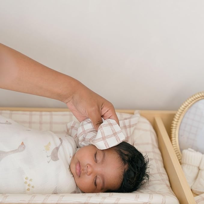 Crane Baby Hooded Towel & Washcloth Set, Charlie Farmhouse Goose Hooded Baby Towels and Washcloths Set, Baby Bath Essentials, Washcloths for Newborn, Muslin Towel for Babies