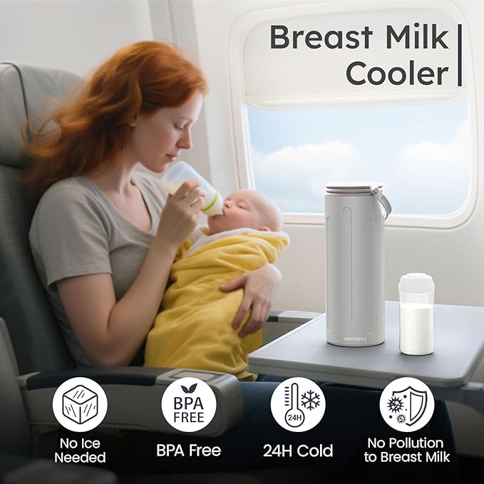 Portable Breast Milk Cooler for Travel, 22oz Large Capacity Breastmilk Chiller for Working Moms, 360° Cooling Keeps Milk Chilled 24 Hours, Includes 2 Baby Bottles, Breastfeeding Essentials