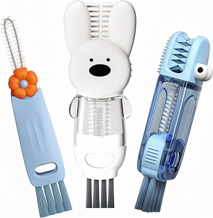 Cup Lid Cleaning Brush, 3 in 1 Cup Cleaner Brush New Multifunctional Lid Cleaner Lid Brush Cleaning Tool Multipurpose Bottle Gap Cleaner Brush Blue