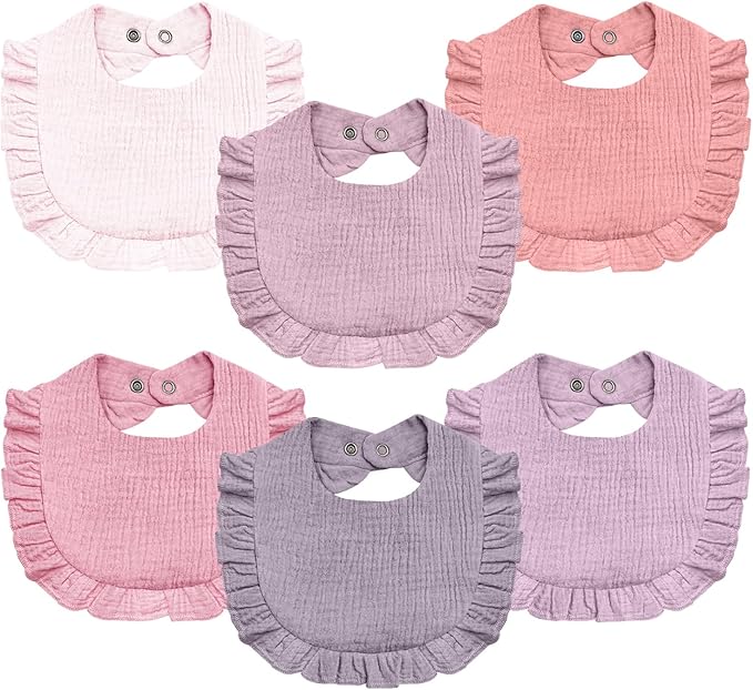 Baby Muslin Bibs,6 Pcs Drool Bandana Bibs for Baby Girl Drooling and Teething,Soft and Absorbent Cotton for Newborn