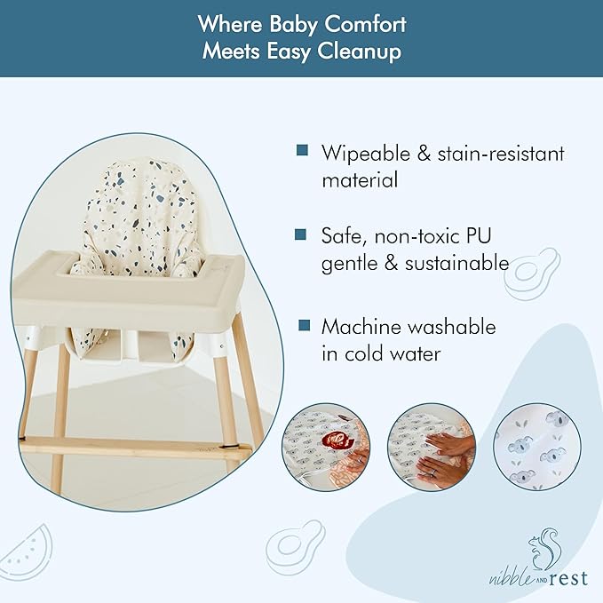 Nibble and Rest Highchair Cushion Cover for Inflatable Cushion, Compatible for IKEA Antilop Highchair,Accessories Stain-Proof and Wipeable Cover (Cushion NOT Included)(Earthyterrazzo)