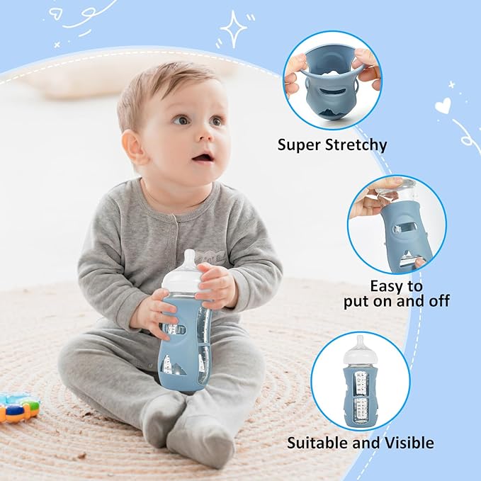 3 Pack Silicone Sleeves for Philips Avent Natural Glass Baby Bottles, Anti Breakage Baby Bottle Holder for Baby Boys, Compatible with Philips Avent Glass Natural Baby Bottle, 8oz
