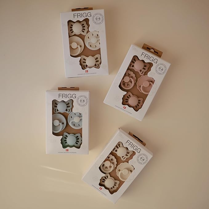 FRIGG Baby's First Pacifier Set | Floral Heart 4-Pack | Made in Denmark | BPA-Free (Blush, 0-6 Months)