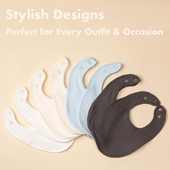 8-Pack Cotton Baby Drool Bibs - Quick-Dry Absorbent Bandana Bibs, Adjustable Snaps for Newborn to 24M