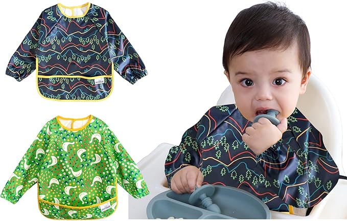 2 Pack Baby Bibs for Boy,Baby Bibs for Eating,Mess Proof Baby Bib,Full Sleeve Bib,Waterproof Bib for Toddlers