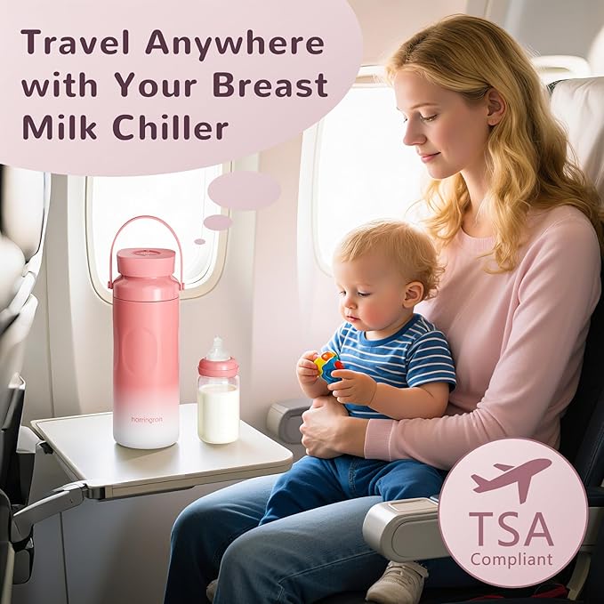 Portable Breast Milk Cooler Bottle for Travel - 22oz Breastmilk Chiller with 2 Baby Bottles, Reusable Storage Container 360° Total Cooling for 24 Hours, Outdoor Thermos for Breastfeeding Moms, Pink
