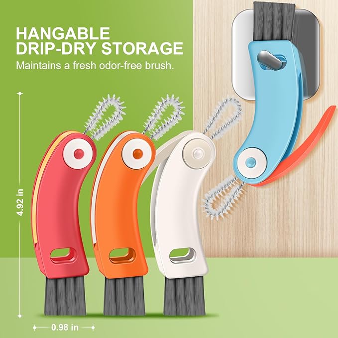 3 in 1 Cup Lid Cleaning Brush 4 Pack - Multifunctional Cleaning Brush Set for Tight Spaces, Bottle Gaps & Travel Mugs | Portable Durable Cup Lid Cleaner Tools with 4 Assorted Colors (Home Kitchen Use)