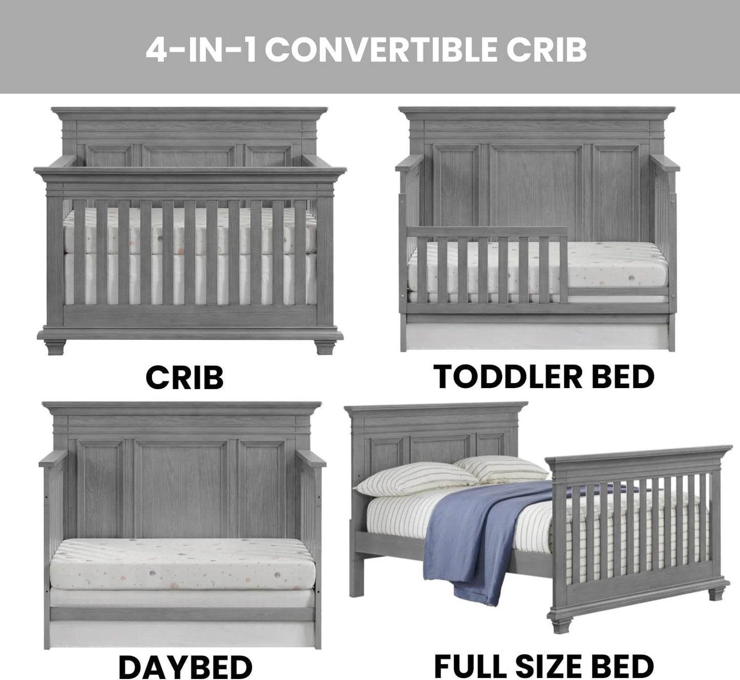 Oxford Baby Weston 4-in-1 Convertible Baby Crib, Dusk Gray, GreenGuard Gold Certified