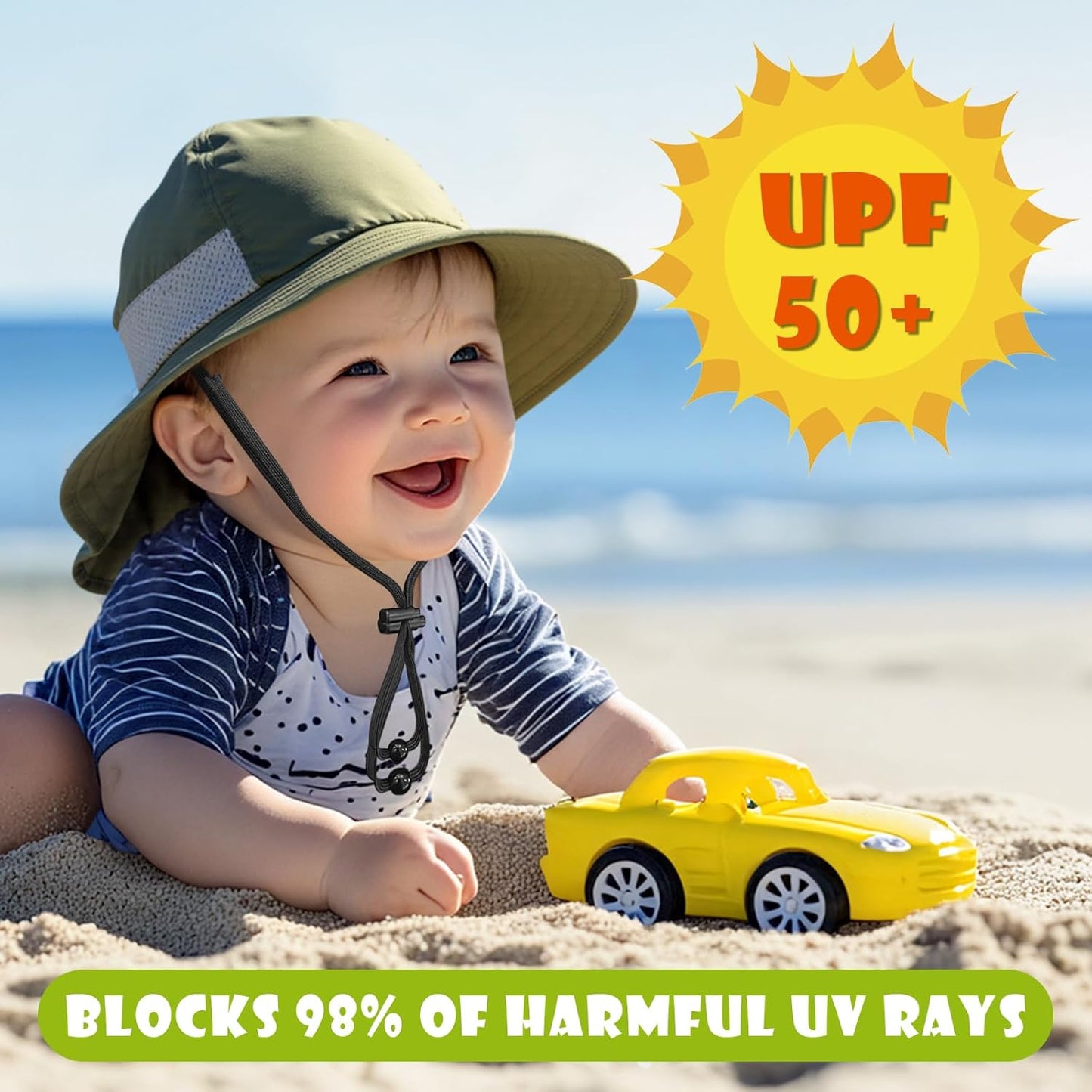 Toddler Baby Sun Hat Kids Summer UPF 50+ for Boys Girls Adjustable Beach Hats with Bucket Wide Brim Age 1-7 Years