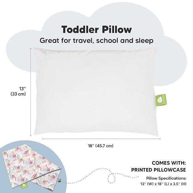 Toddler Pillow with Pillowcase - 13x18 My Little Dreamy Kids Travel Bed Pillows for Sleeping, Organic Cotton Small Pillowcase, Soft & Breathable, Machine Washable, Toddlers 2-5 Years Old (Fantasy)