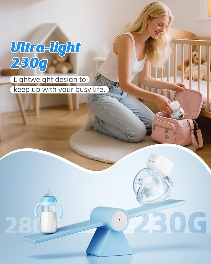 ANWIKE Hands Free Breast Pump Ultra-Light 230g, Wearable Breastfeeding Pump Portable for Travel and Work, Low Noise, Ergonomic 135° Flange, 9 Levels 4 Modes with 19/21mm Flange Inserts (White 2 Pack)