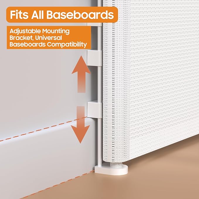 180" Extra Wide Retractable Baby Gates for Large Openings, 42" Extra Tall with Support Rods, Prevent Crawling, Mesh Dog/Pet Gate for Stairs/Doorways, Indoor/Outdoor Use