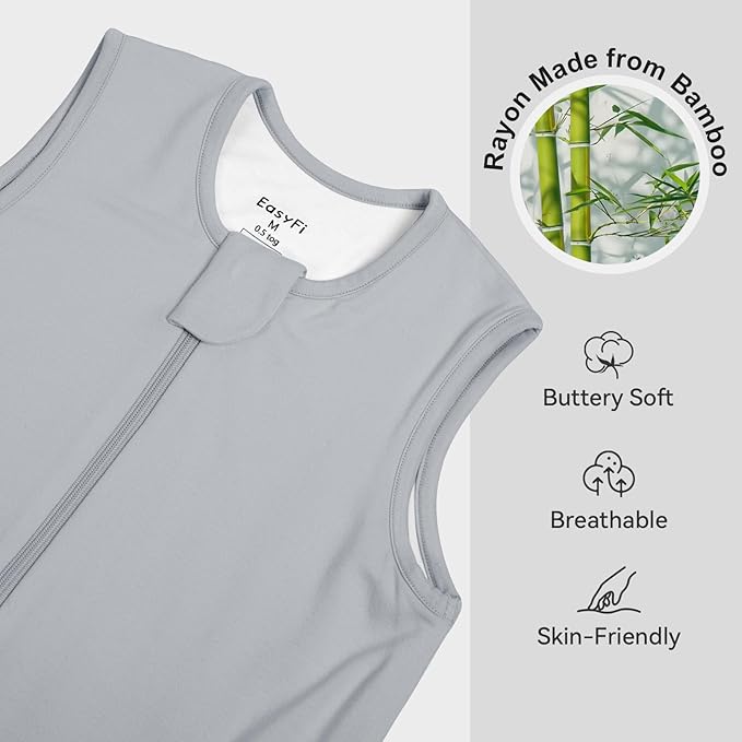 Rayon Made From Bamboo Sleep Sack 3t-4t 0.5 Tog Ultra Soft Summer Toddler Sleep Sack 36-48 Months with Feet 2-Way Zipper Lightweight Baby Sleeping Bag with Legs Thin Baby Wearable Blanket-Gray