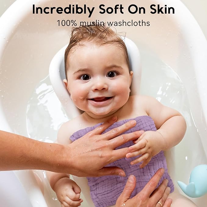 Muslin Baby Washcloths 6 Pack, 100% Cotton Wash Cloths for Babies, Large 12''X12'' Burp Cloths Absorbent and Soft for Newborn Infants Kids Boys Girls - Gradient Purple