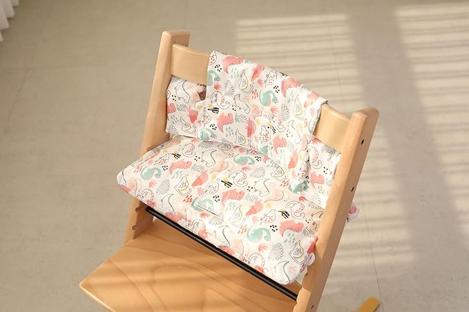 Waterproof & Compatible Stokke Tripp Trapp Cushion Set - Easy to Clean - Made Fabric from Korea - 100% Cotton Stokke Tripp Trapp High Chair Cushion Set (Dino Friends)
