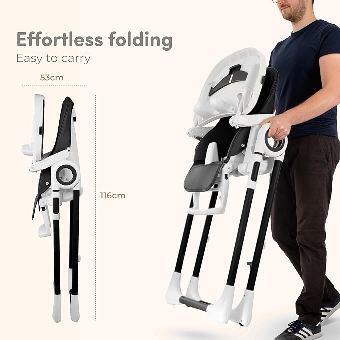 Baby High Chair Adjustable to 7 Different Heights - Foldable High Chairs for Babies and Toddlers - Silla para Comer de Bebe - Black