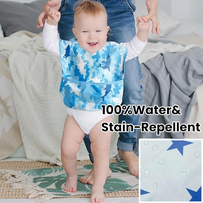 TSD Baby Bibs Waterproof Feeding Bibs 5pack Adjustable Mealtime Poctet Bib for Newborn Toddler Infant Easy Clean Durable Baby Essentials Shower Gift