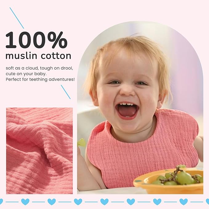 EllieHouse Baby Bibs for Girls Boys 10Pack Muslin Drool Teeth Drooling Teething Bibs Muslin Cotton for Infant Toddler