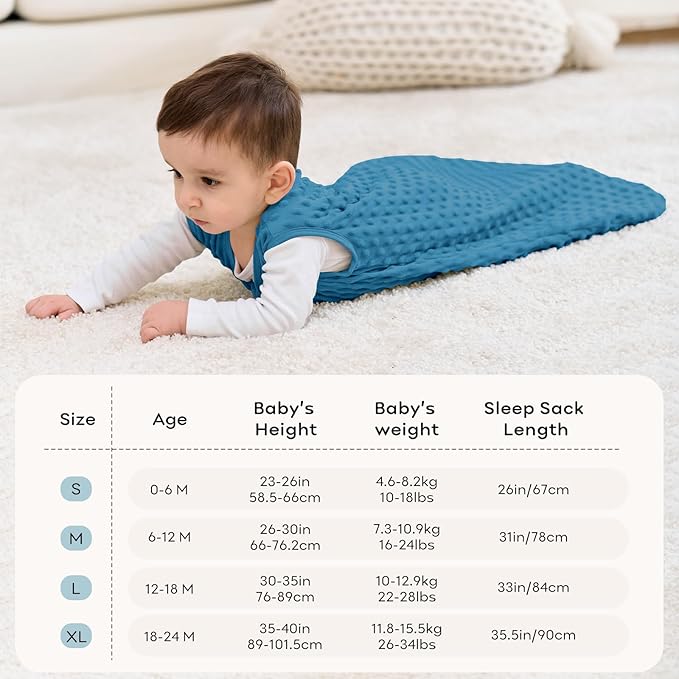 Fleece Baby Sleep Sack 12-18 Months with Plush Dots 1.5 Tog Baby Wearable Blanket with 2-Way Zipper Warm Sleeping Sack for Toddler Infant - Large, Sky Blue