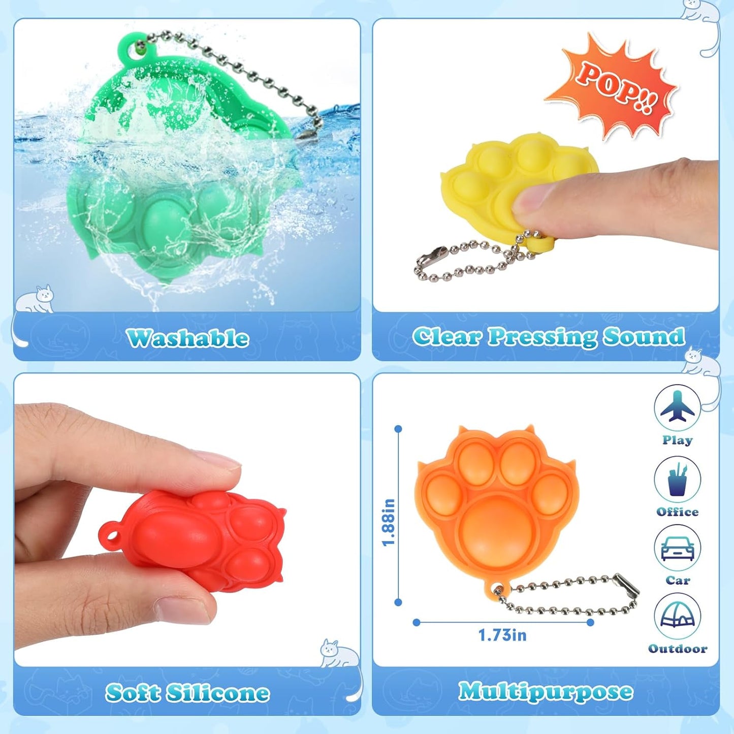 112pcs Mini Pop Fidget Toys Pack Party Favors, Silicone Cat Squeeze Pop and Pop Bracelet it Bubble Fidget Bulk Sensory Toys, Pop Keychain Bubble Toy Party Bag Fillers for Kids, Wrap Pop Toy