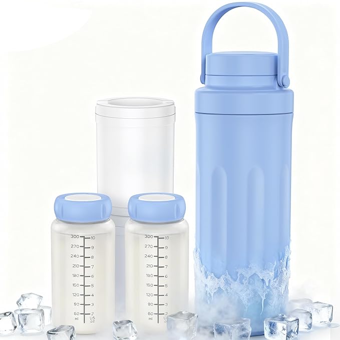22oz Breastmilk Cooler Bottle for Outdoor, 24 Hours All-Day Cooling& Leak-Proof Seal, Larger Capacity Travel Breastmilk Chiller with 2pcs Baby Bottles for Breastmilk Storage, Baby Feeding Essentials